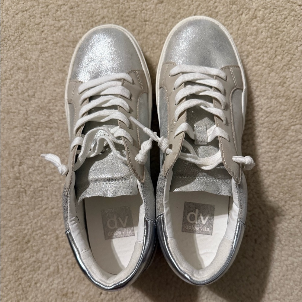 Dolce Vita Metallic Silver Sneakers Sz 7